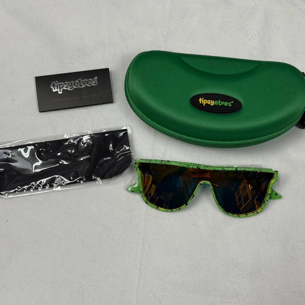 Tipsy Elves Psychic Pathway Sunglasses Green Rainbow Splatter TE-SSG600 New Case